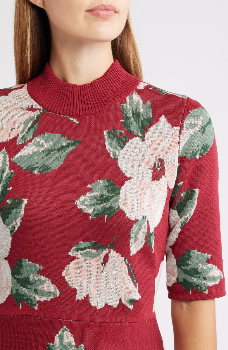 Julia Jordan Floral Mock Neck Knit Dress, Alternate, color, Wine Multi