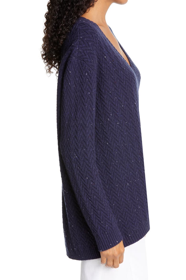 Chevron Knit Cashmere Sweater, Alternate, color, NAVY NEP