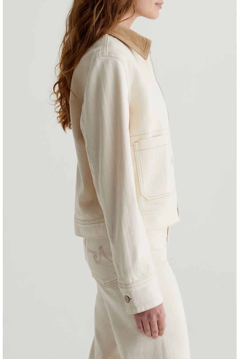 Jo Corduroy Collar Crop Denim Utility Jacket, Alternate, color, WHITE OAT/ SANDSTONE MIST