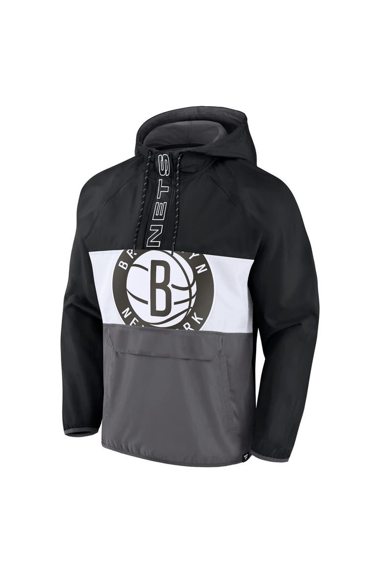 Men's Fanatics Branded  Black/Gray Brooklyn Nets Anorak Flagrant Foul Color-Block Raglan Hoodie Half-Zip Jacket, Alternate, color, Black