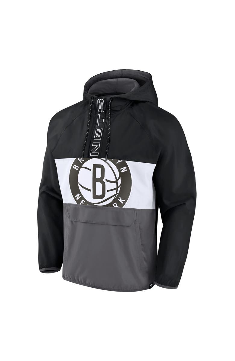 FANATICS Men's Fanatics Branded  Black/Gray Brooklyn Nets Anorak Flagrant Foul Color-Block Raglan Hoodie Half-Zip Jacket, Alternate, color, Black