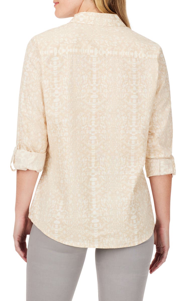Foxcroft Zoey Abstract Print Cotton Button-Up Shirt, Alternate, color, Ivory Multi