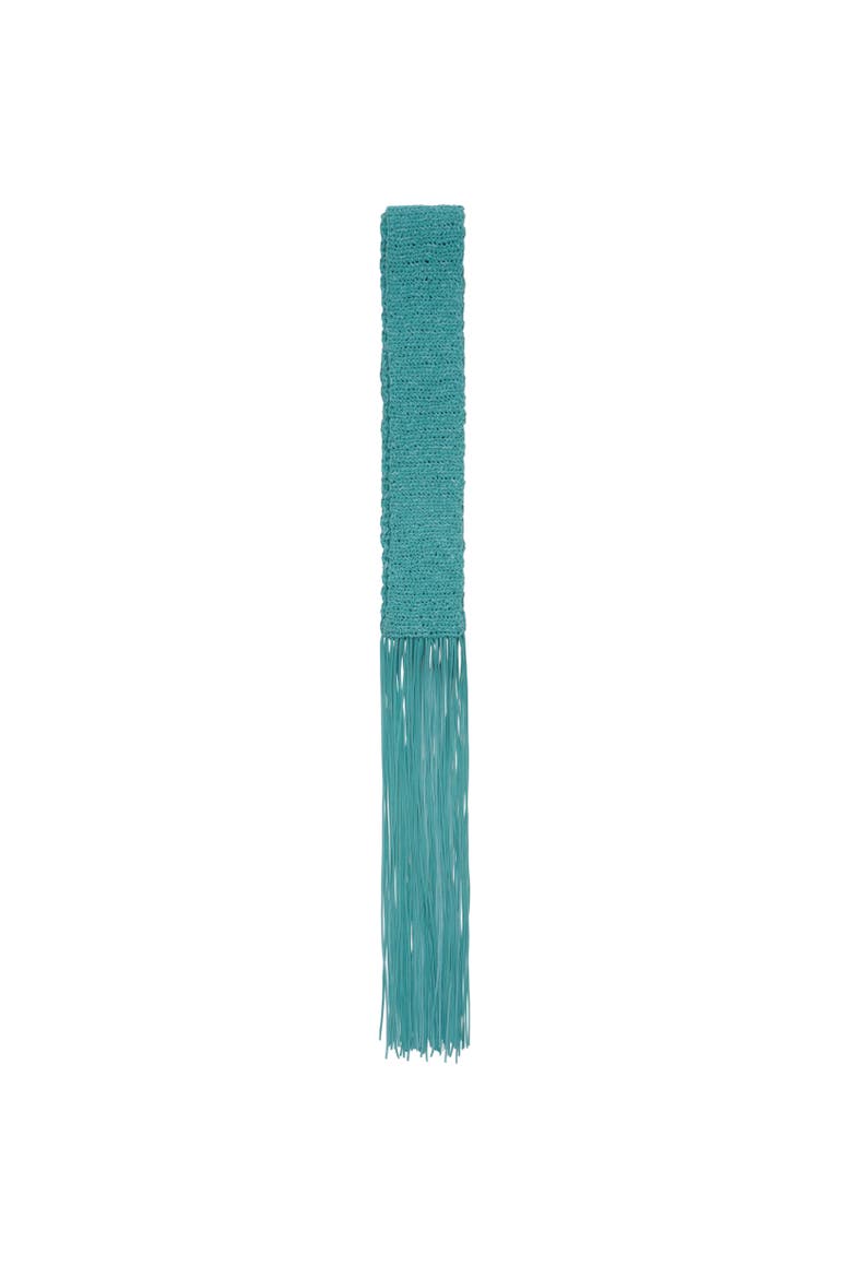 Skinny Crochet Leather Scarf, Alternate, color, Coastal blue
