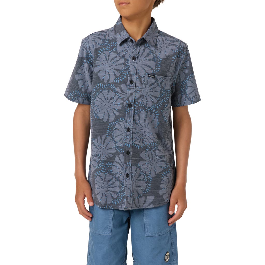 O'neill Kids' Upf Slub Standard Woven Short Sleeve Button-up Shirt In Blue