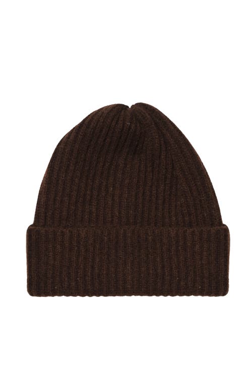 HYER GOODS Upcycled Cashmere Rib Beanie in Chocolate Brown 