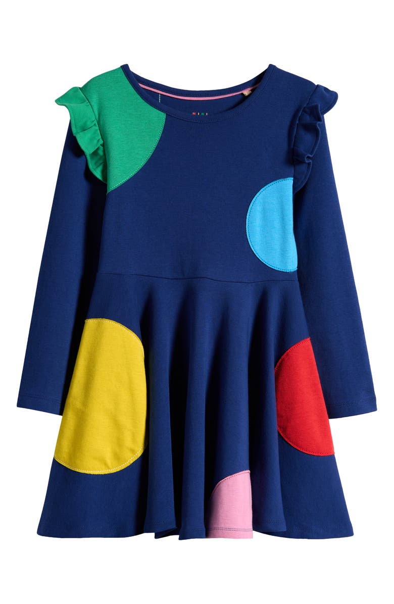 Mini Boden Kids' Mabel Polka Dot Long Sleeve Cotton Twirly Dress, Main, color,