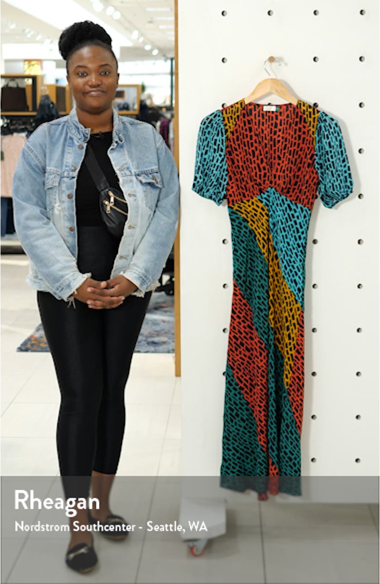 Amber Colorblock Giraffe Print Silk Blend Dress, sales video thumbnail