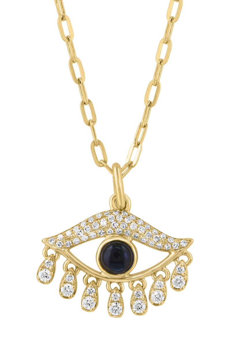 18k Gold Plated Sterling Silver Diamond Evil Eye Necklace, Alternate, color, BLACK