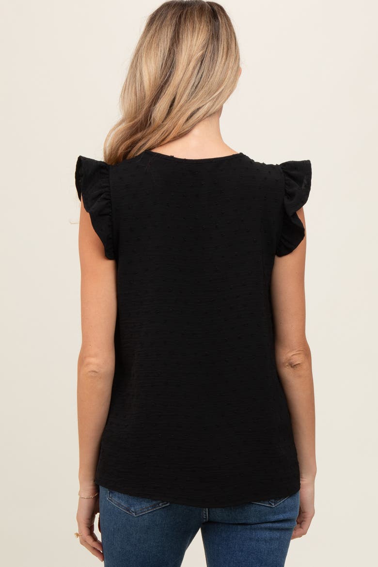 Swiss Dot Flutter Sleeve V-Neck Top, Alternate, color, Black