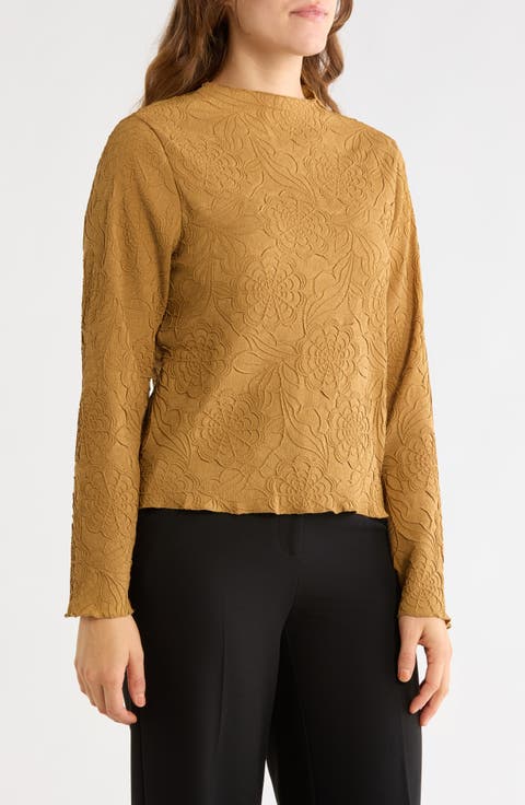Floral Textured Mock Neck Top