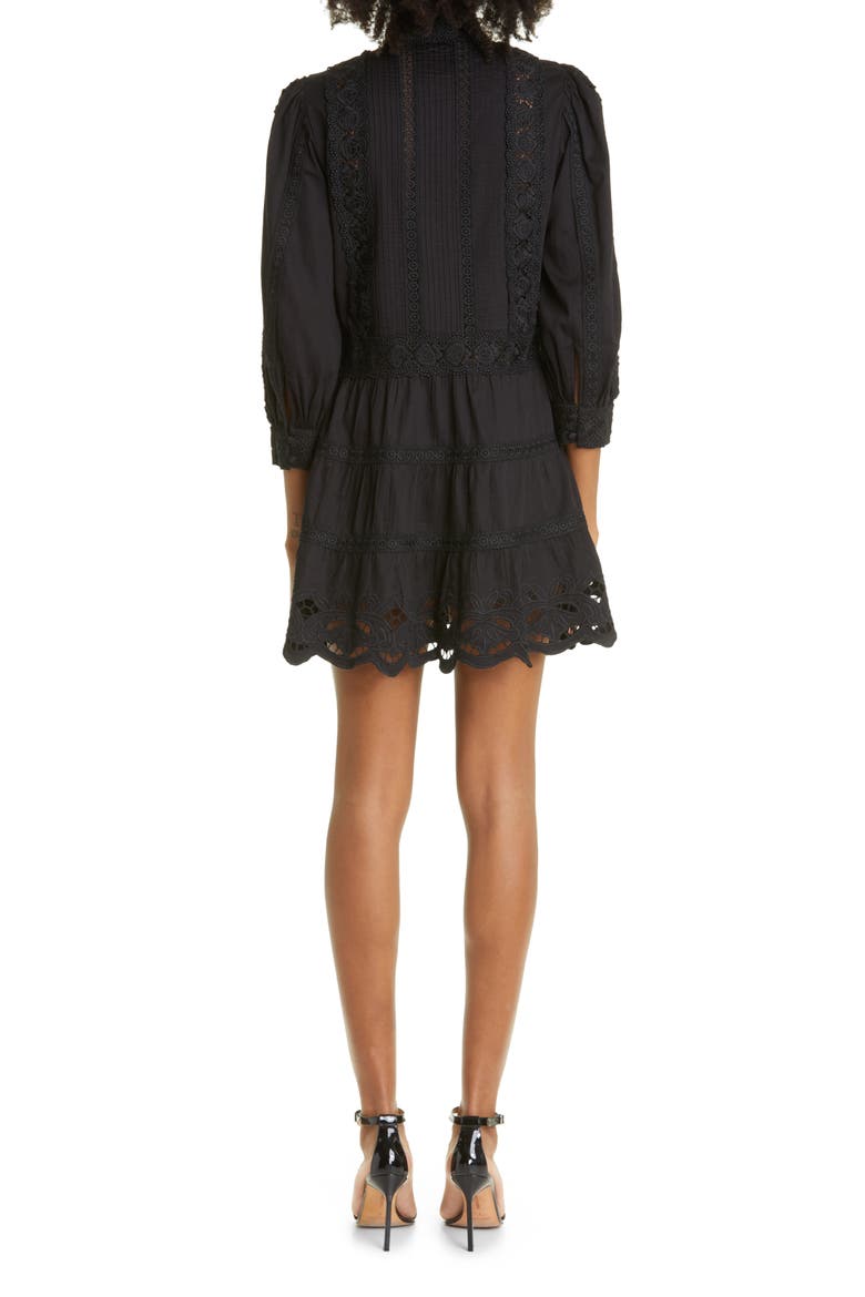 Clark Lace & Pintuck Detail Cotton Dress, Alternate, color, BLACK