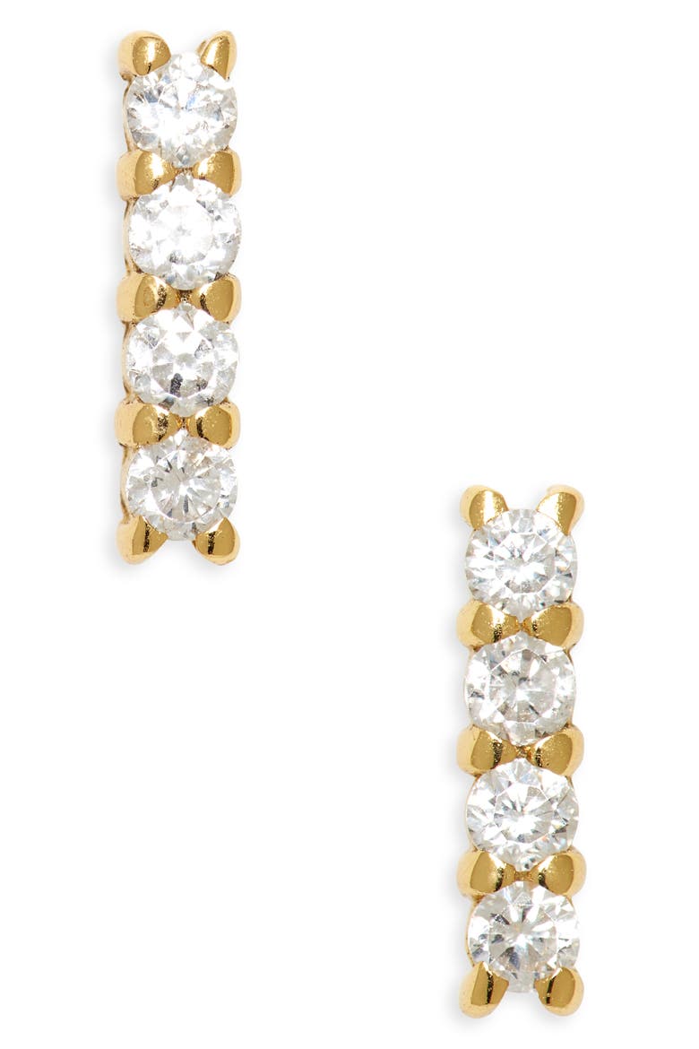 Teeny Pavé Bar Stud Earrings, Main, color, GOLD