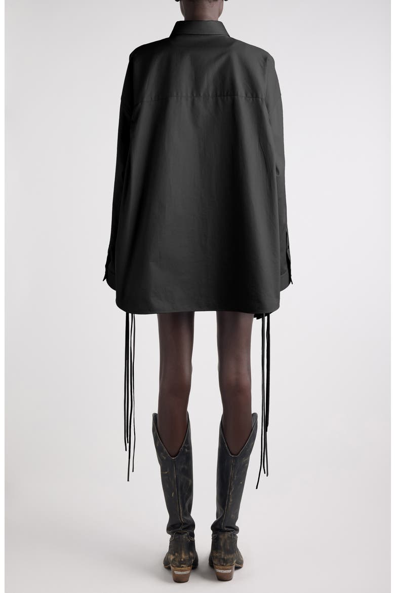 Lace-Up Detail Oversize Cotton Gabardine Button-Up Shirt, Alternate, color, 1000 BLACK
