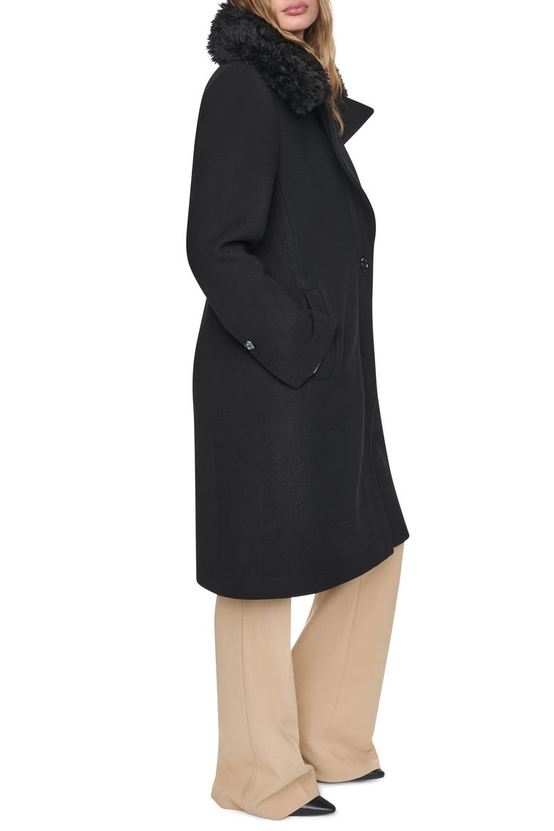 Faux Fur Collar Wool Blend Coat, Alternate, color, BLACK