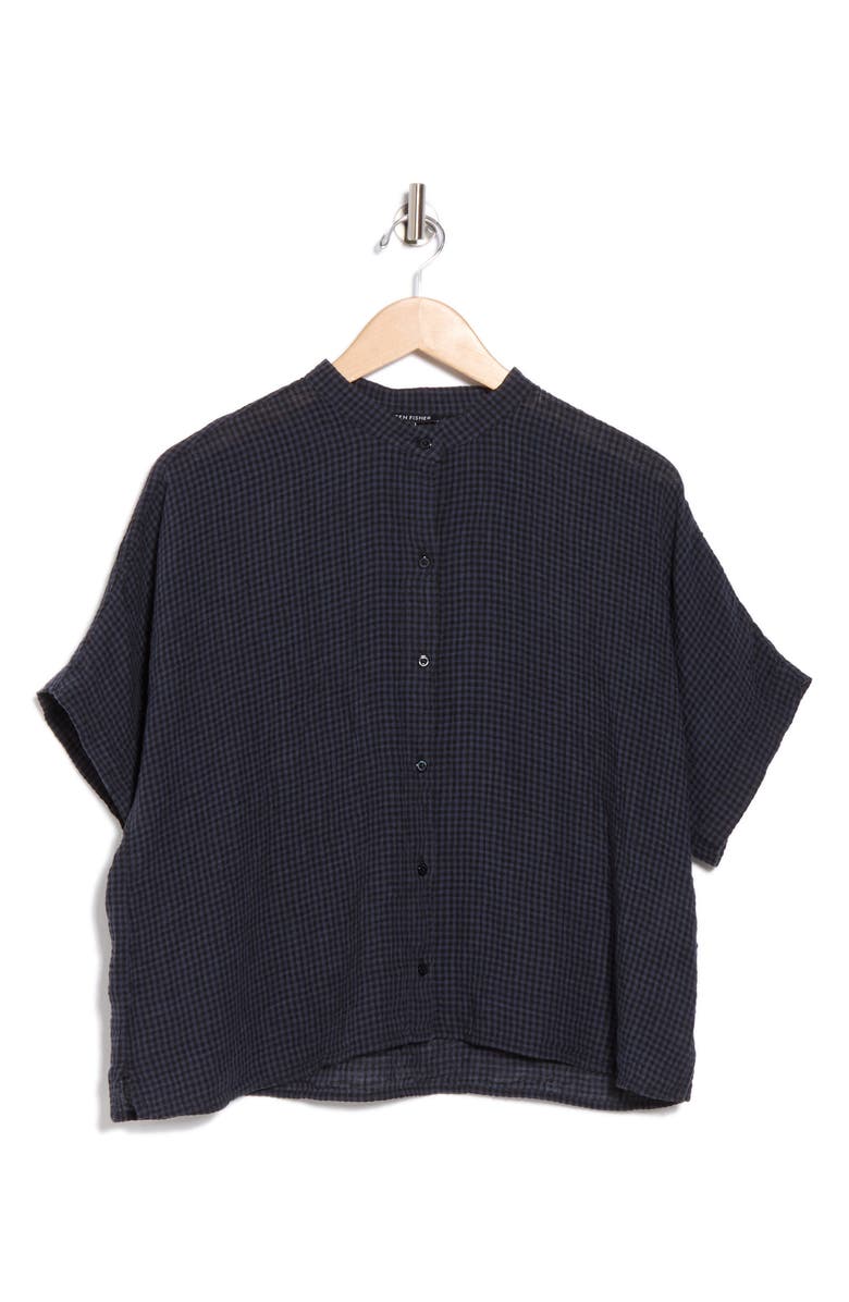 Eileen Fisher Mandarin Collar Short Sleeve Organic Linen Button-Up Shirt, Alternate, color,