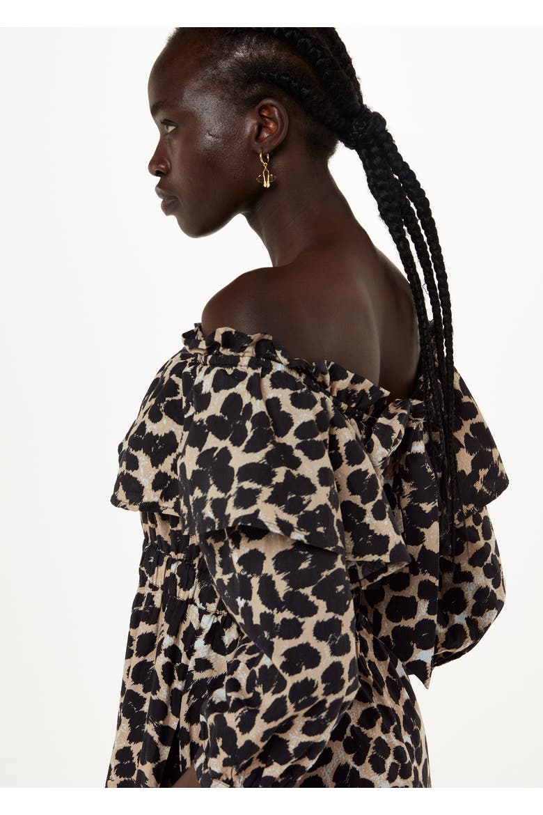 Leopard Spot Bardot Midi Dress, Alternate, color, Leopard Print