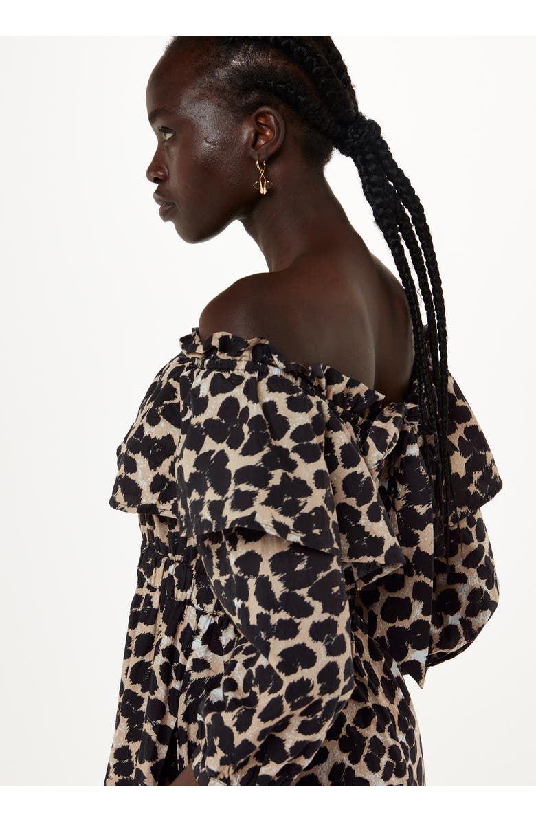 Whistles Leopard Spot Bardot Midi Dress, Alternate, color, Leopard Print