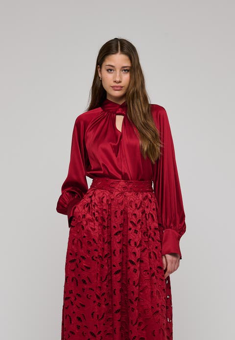 Madelainedea Silk Tie Neck Blouse