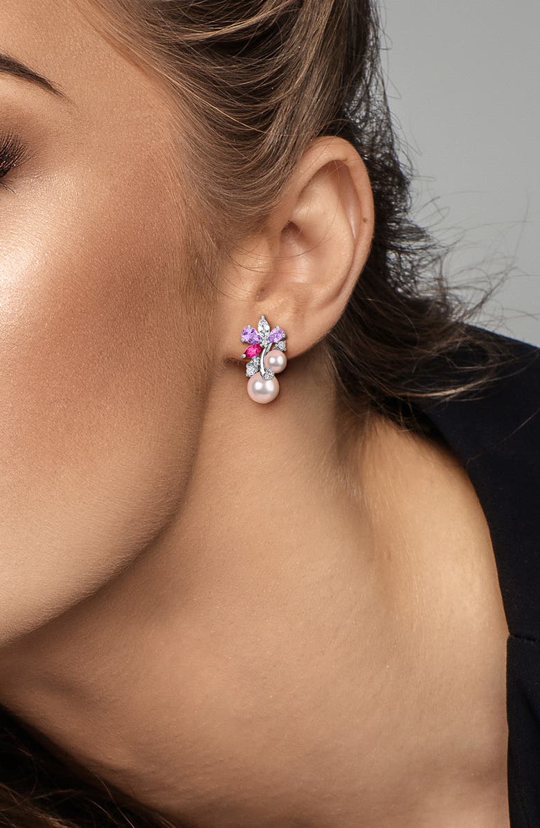 DELMAR 6-9mm Pink Cultured Freshwater Pearl & Stone Cluster Pendant Necklace & Stud Earrings Set, Alternate, color, Purple Multi