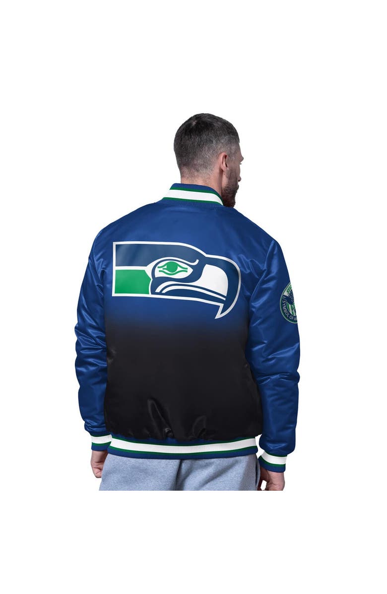 STARTER Men's Starter Royal Seattle Seahawks Pass Rush Varsity Full-Snap Jacket, Alternate, color, Royal