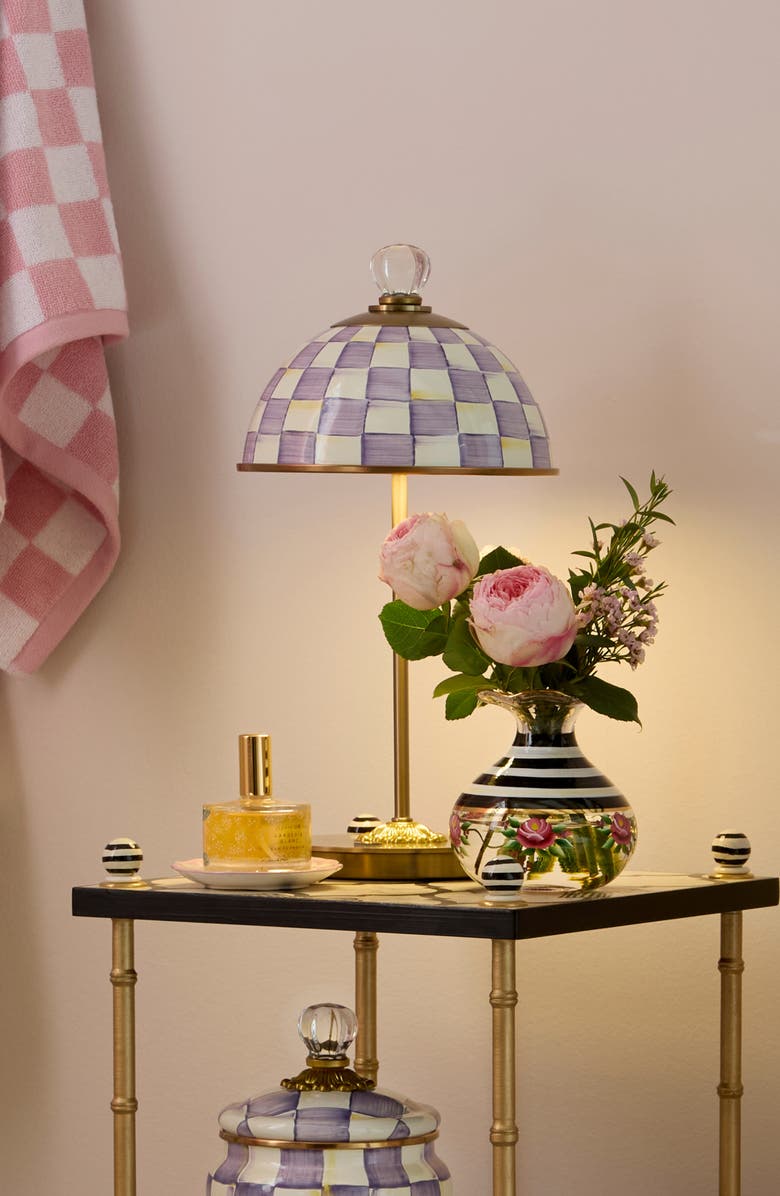 MACKENZIE CHILDS Violet Check LED Rechargeable Dome Table Lamp, Alternate, color, Violet