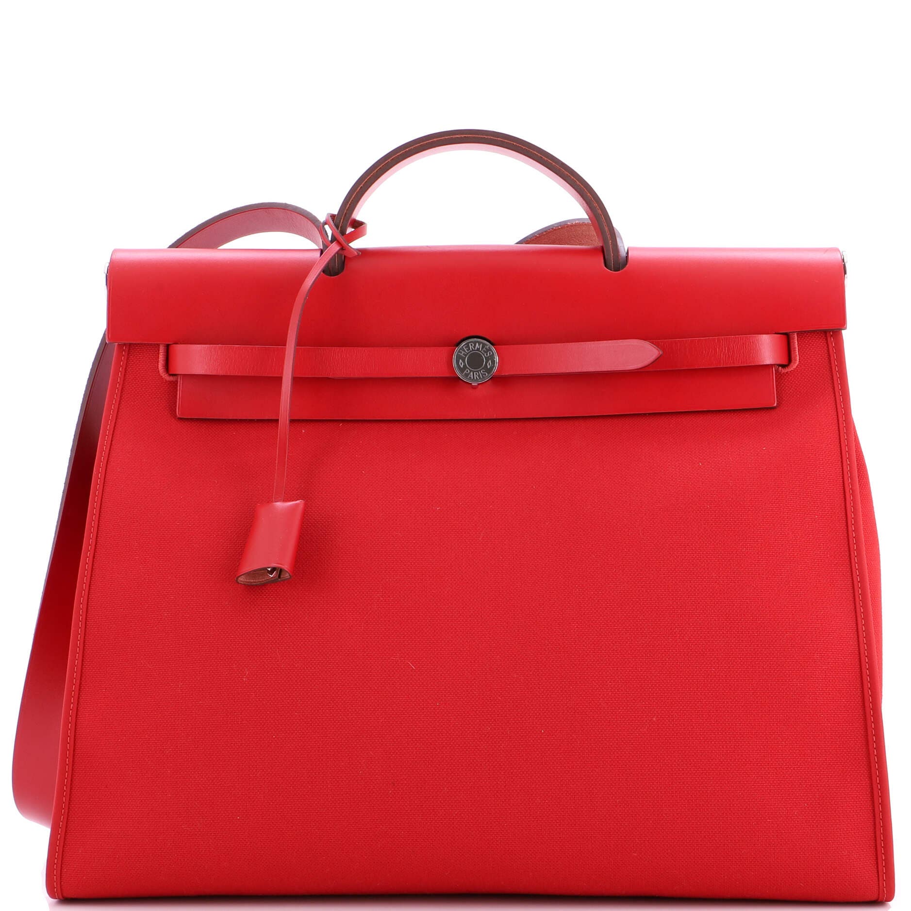 Pre-Owned Hermes Herbag Zip Leather and Toile 39, Main, color, 