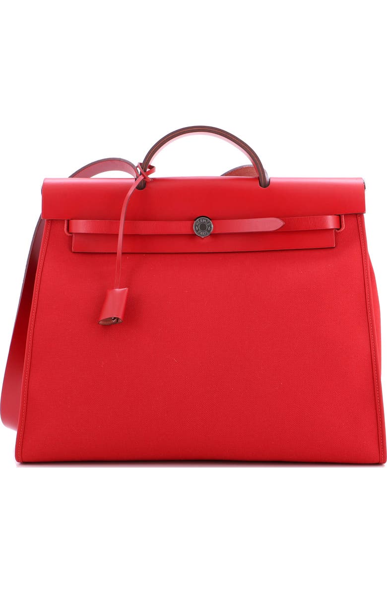 Pre-Owned Hermes Herbag Zip Leather and Toile 39, Main, color, Rouge De Coeur