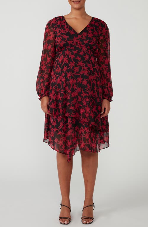 Estelle Bloom Luxe Long Sleeve Dress in Black/red Print 