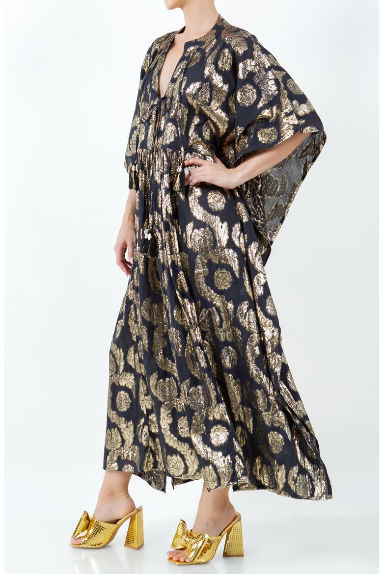 Palm Springs Caftan Maxi Dress, Alternate, color, BLACK GOLD