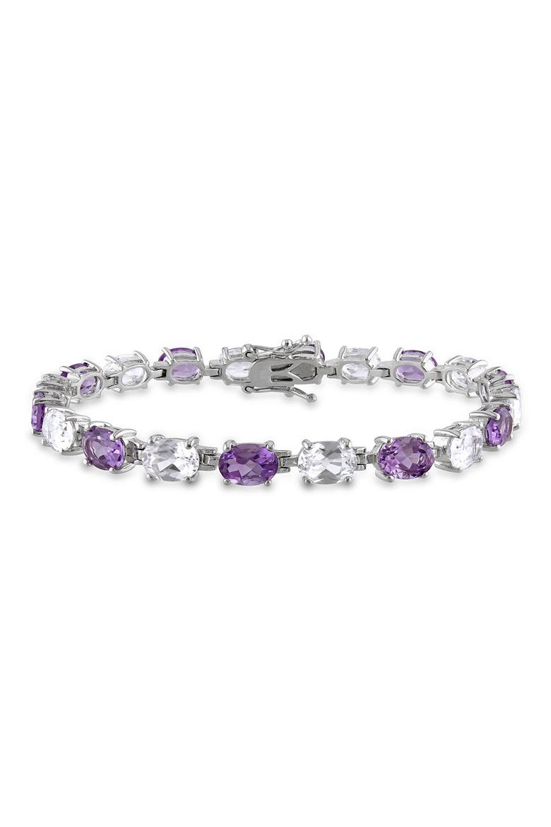 Sterling Silver Alternating Amethyst & Created White Sapphire Bracelet, Main, color, PURPLE