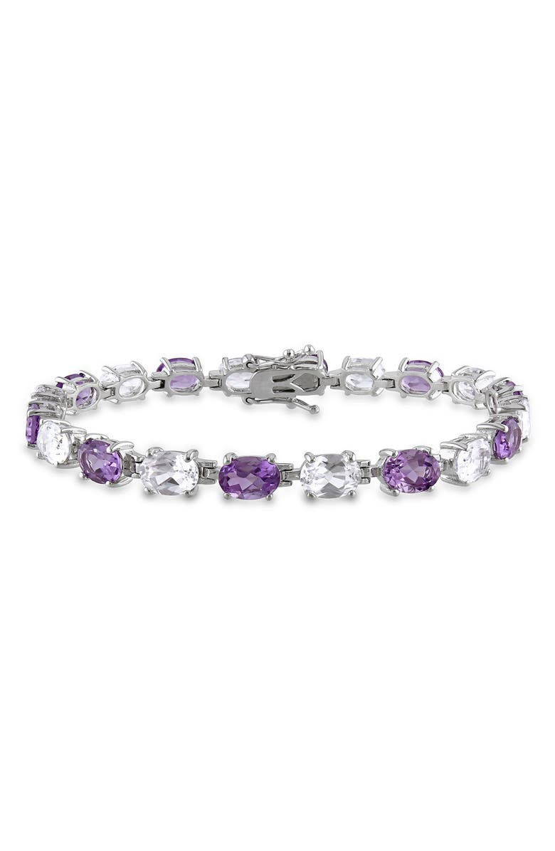 DELMAR Sterling Silver Alternating Amethyst & Created White Sapphire Bracelet, Main, color, Purple