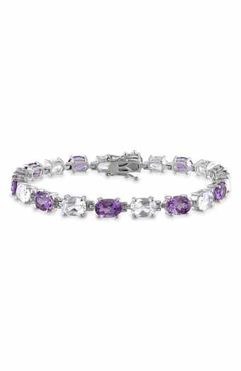 Sterling Silver Alternating Amethyst & Created White Sapphire Bracelet