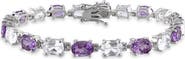 DELMAR Sterling Silver Alternating Amethyst & Created White Sapphire Bracelet