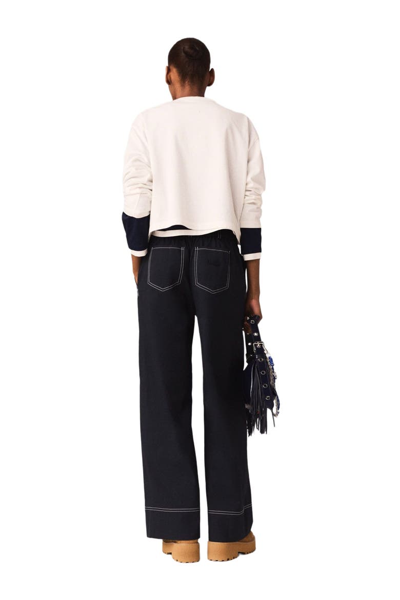 Cotton trousers with leather belt, Alternate, color, Navy