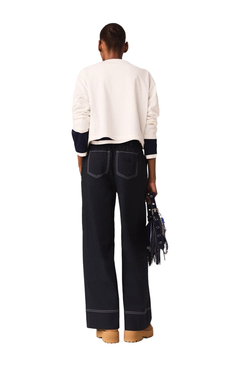 maje Cotton trousers with leather belt, Alternate, color, Navy