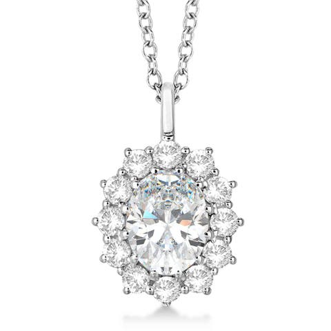 Oval Moissanite and Diamond Pendant Necklace 14k