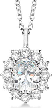 ALLUREZ Oval Moissanite and Diamond Pendant Necklace 14k