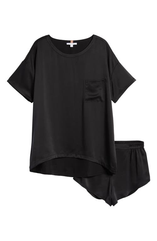 Lunya Washable Silk Tee Short Pajamas In Immersed Blackdnu
