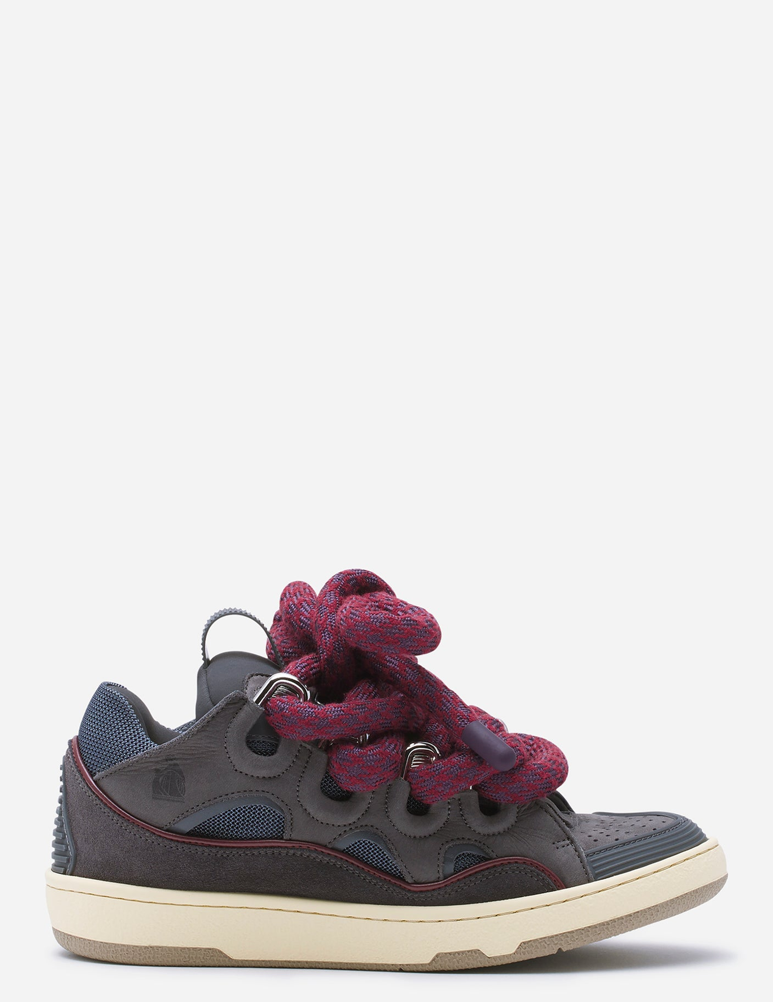 Lanvin CURB SNEAKERS IN LEATHER WITH SNAKE LACES, Main, color, Shark Grey