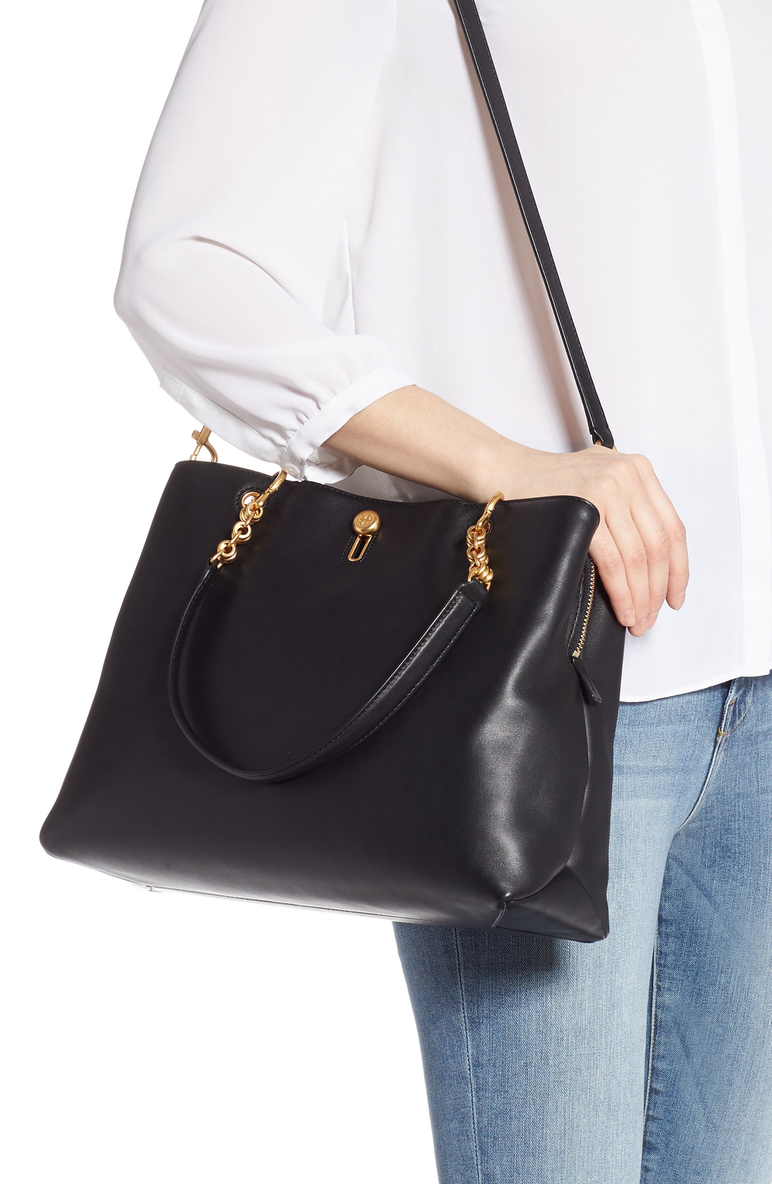 Tory Burch Lily Leather Top Handle Satchel, Alternate, color, 