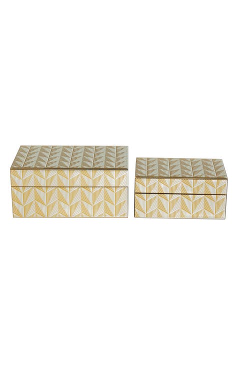 Gold Glass Geometric Box with Glass Sides - Set of 2