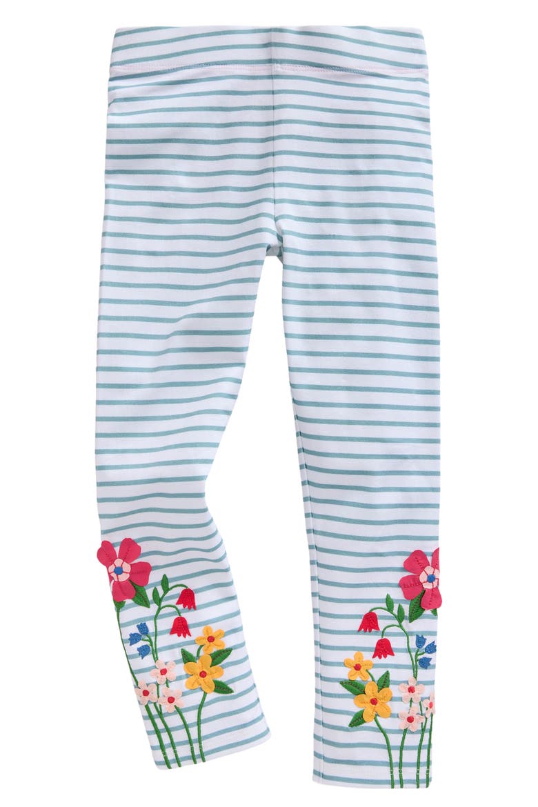 Kids' Stripe Floral Appliqué Cotton Graphic Leggings, Main, color, IVORY/ VINTAGE BLUE FLOWERS