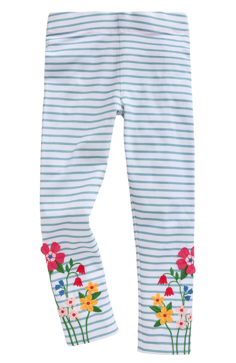 Mini Boden Kids' Stripe Floral Appliqué Cotton Graphic Leggings, Main, color, 