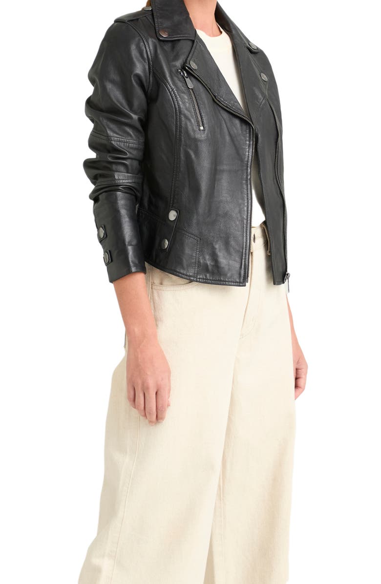 Velez Sheep Leather Biker Jacket With Epaulets, Alternate, color, Black