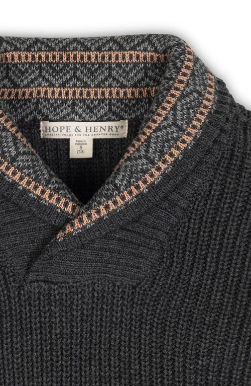 Hope & Henry Kids' Organic Long Sleeve Shawl Collar Sweater With Intarsia Detail In Black