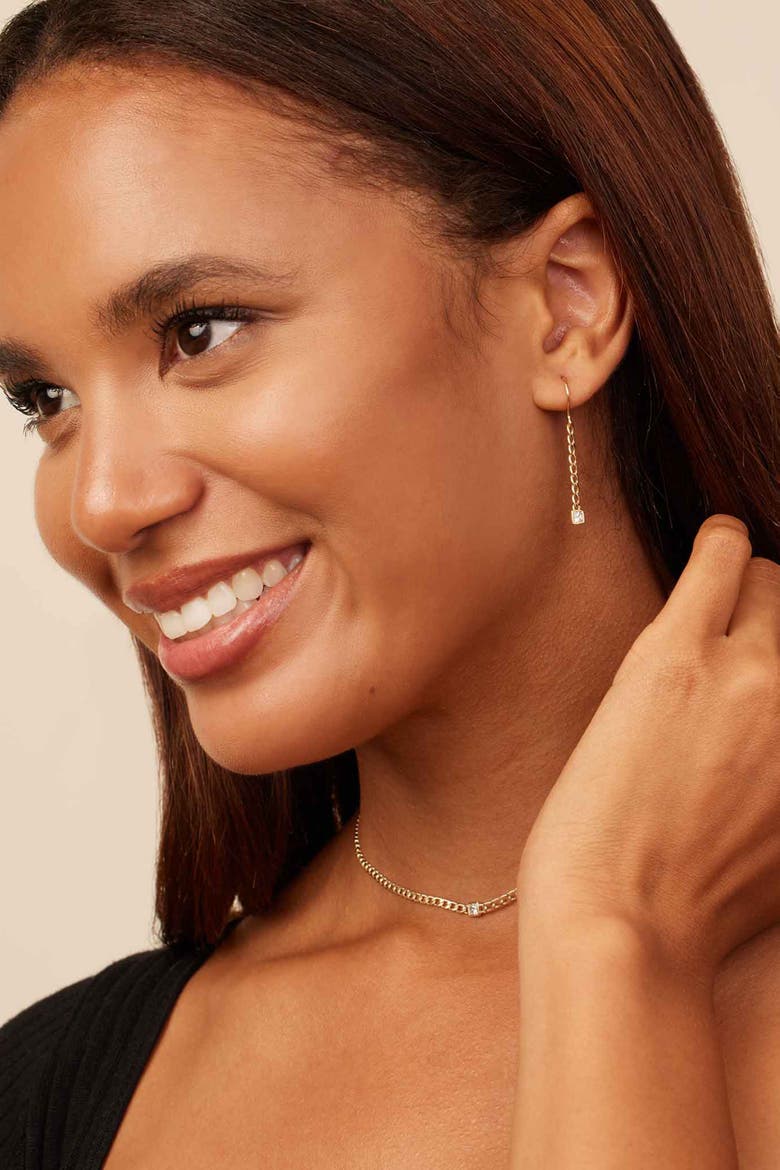 14K Gold Dazzle Me Curb Drop Earrings, Alternate, color, Gold - White Zirconia