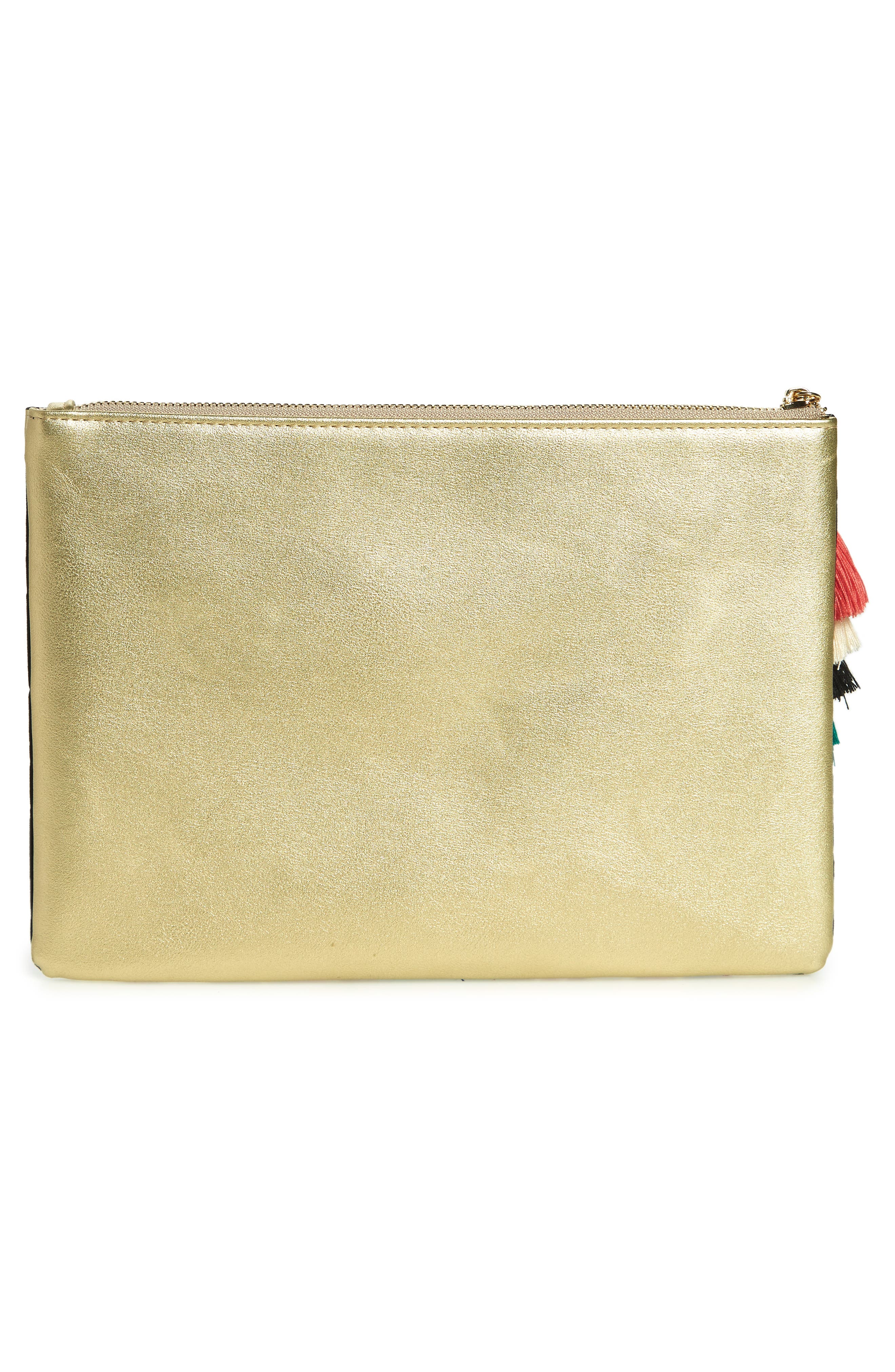 Joanne Embroidered Tassel Clutch, Alternate, color, GOLD
