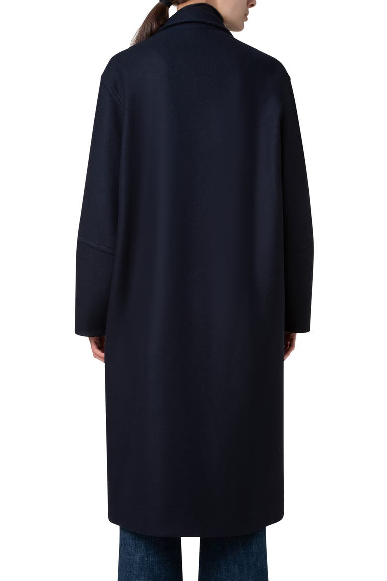 Double Breasted Wool Blend Felt Long Coat, Alternate, color, NAVY
