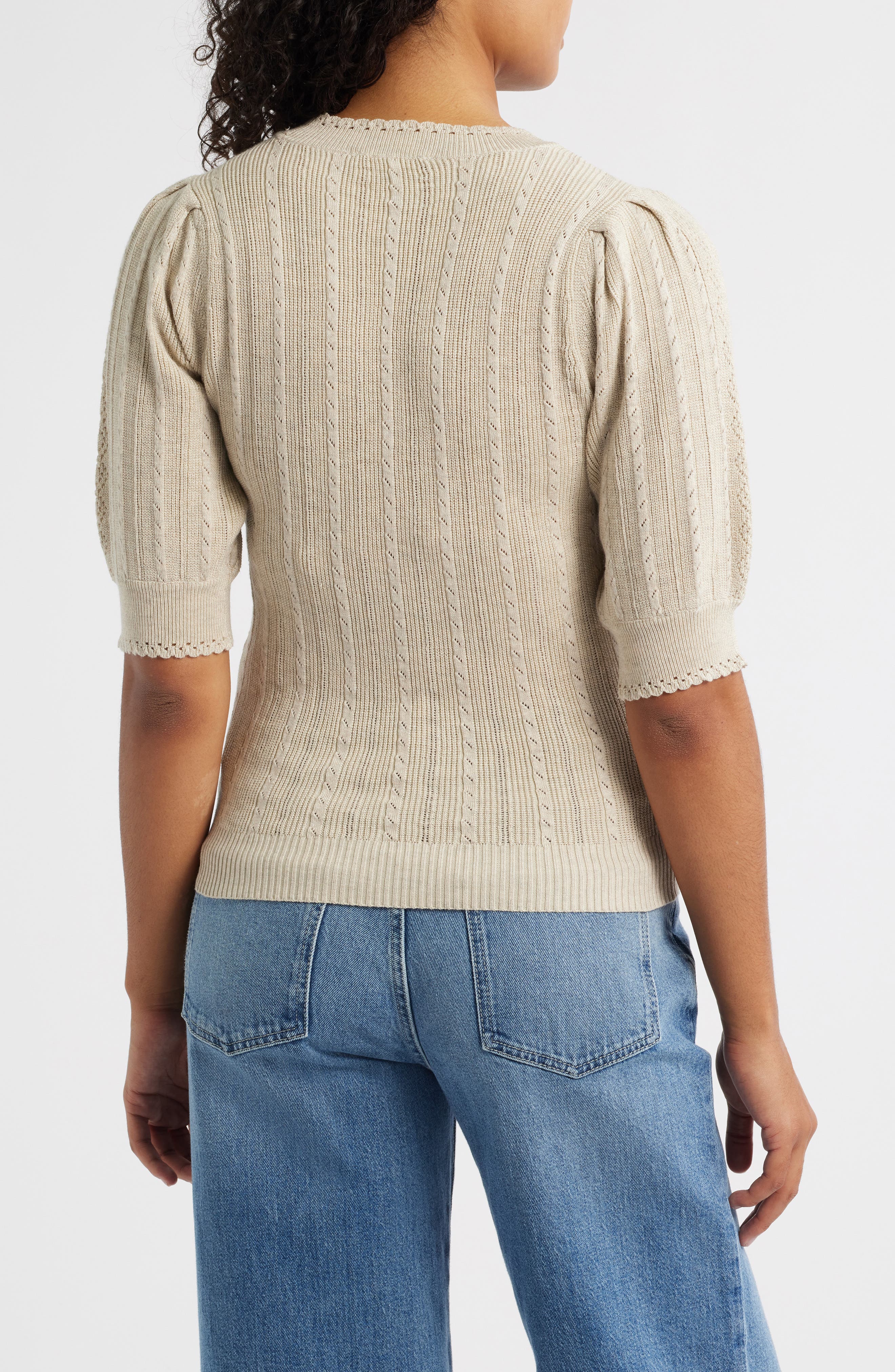 Pointelle Elbow Sleeve Sweater - image 2