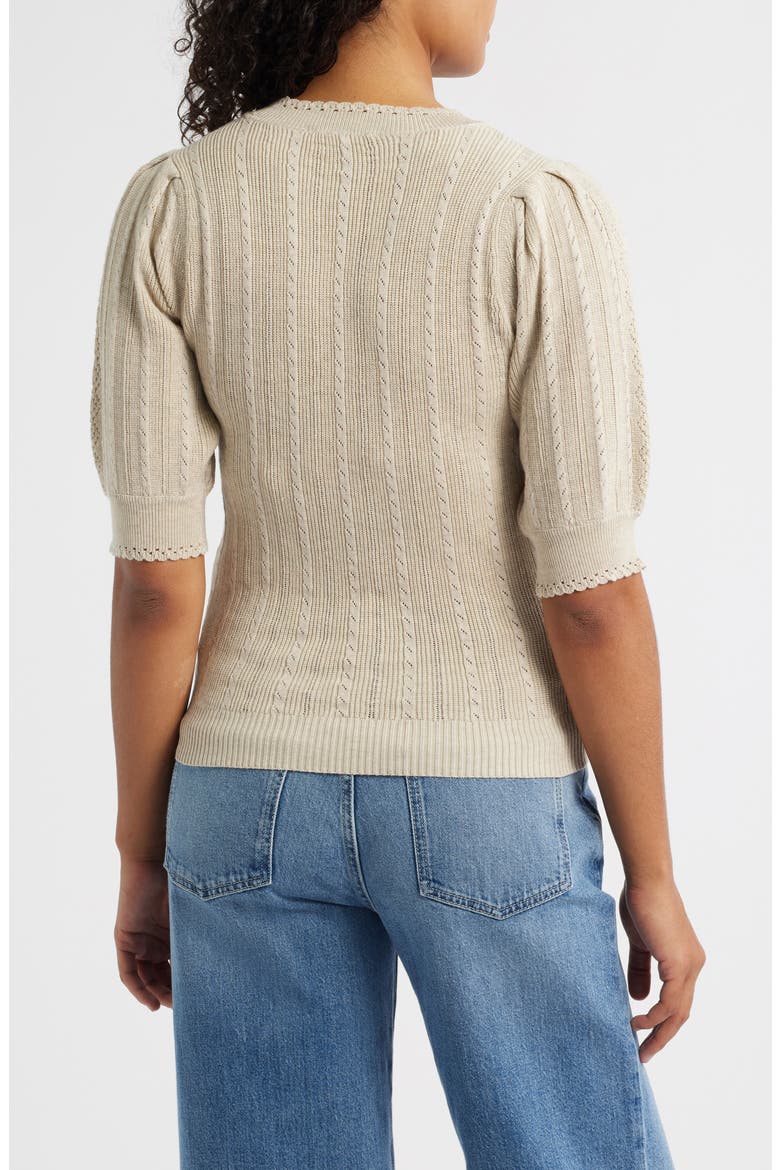 Pointelle Elbow Sleeve Sweater, Alternate, color, STONE